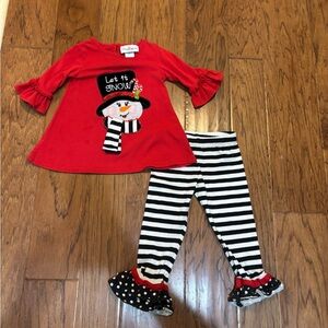 Rare Editions “Let It Snow” Holiday 2-Piece Outfit – Top & Ruffle Bellbottoms 2T